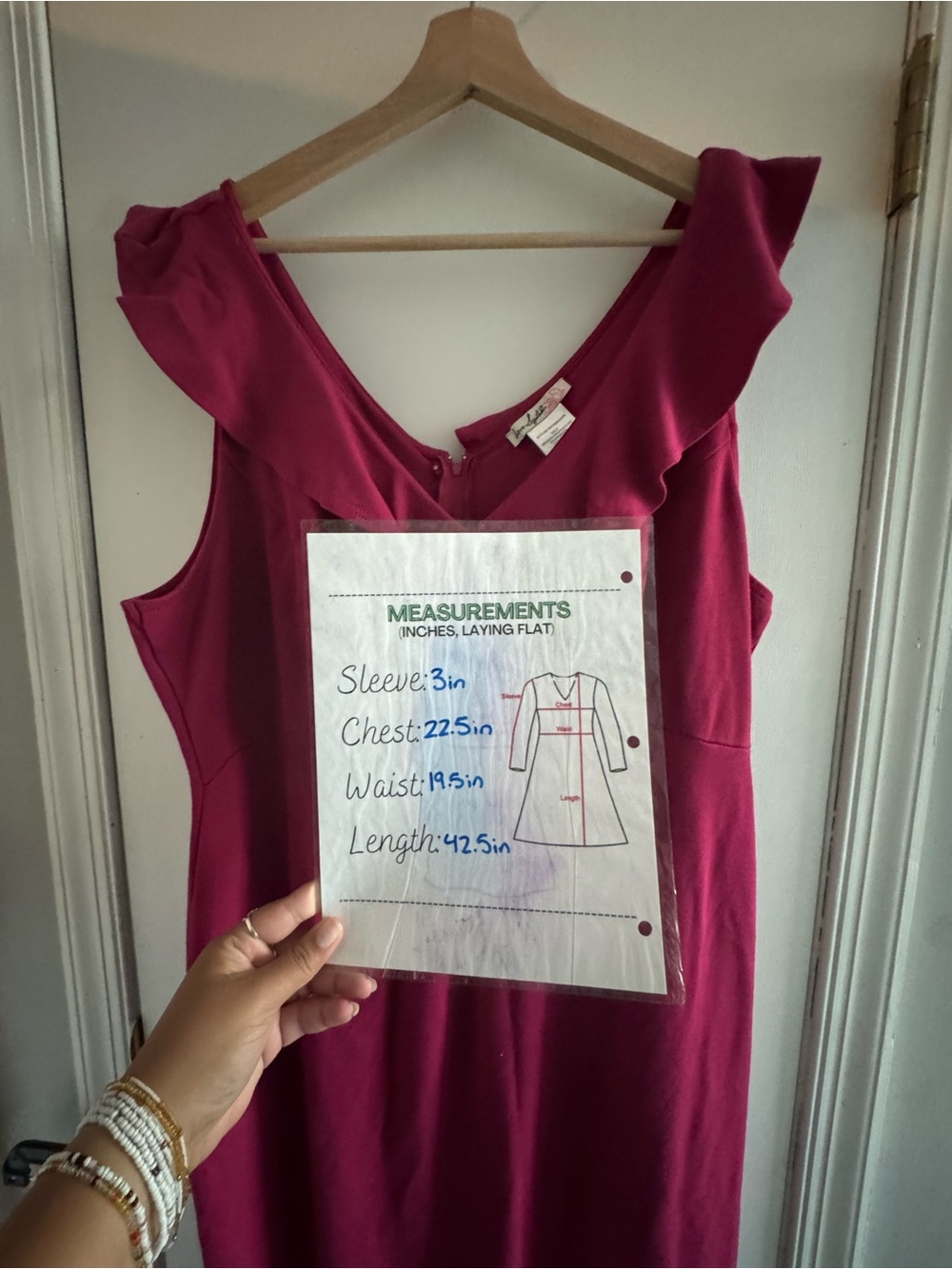 Magenta Ruffle V-Neck Midi BodyCon Dress - Picture 8 of 10